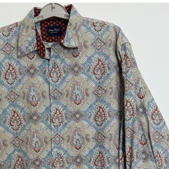indigo palms Other - Indigo Palms Shirt Mens Large Maroon Blue Khaki Button Down Cotton Paisley